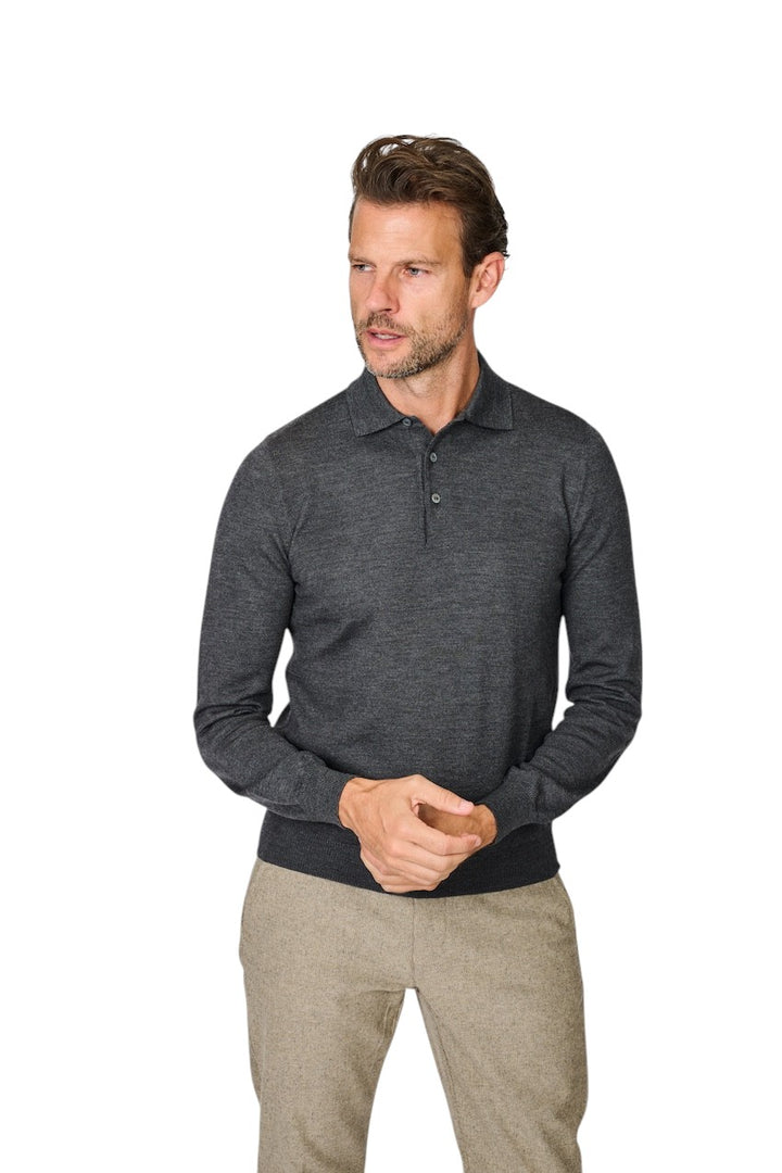 Gran Sasso Men polo shirt lange mouwen heren anthraciet 55112/14290 098