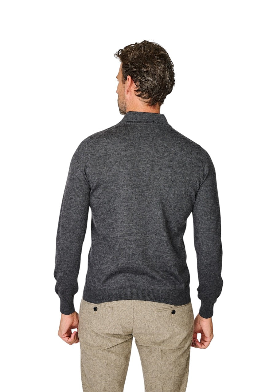 Gran Sasso Men polo shirt lange mouwen heren anthraciet 55112/14290 098