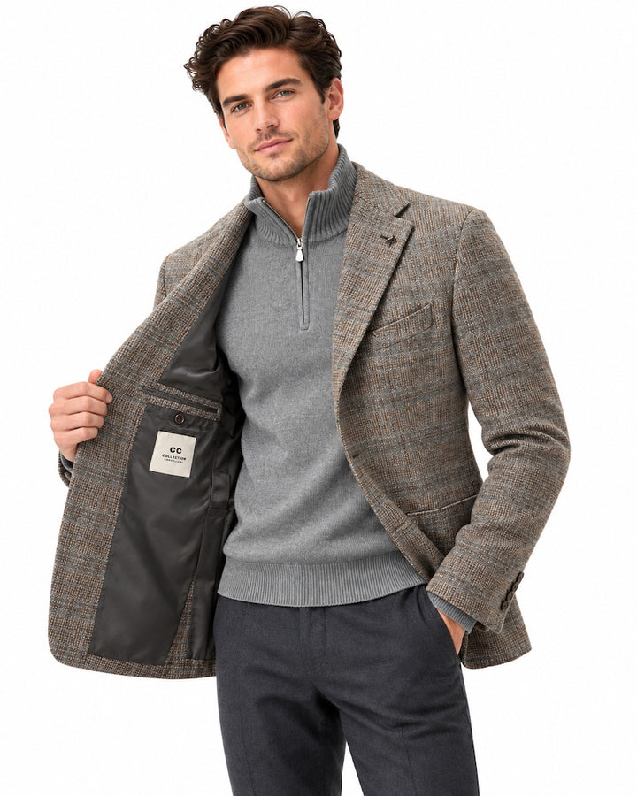 CC Collection Corneliani herreblazer flerfarvet, åben blazer med synlig inderside på model