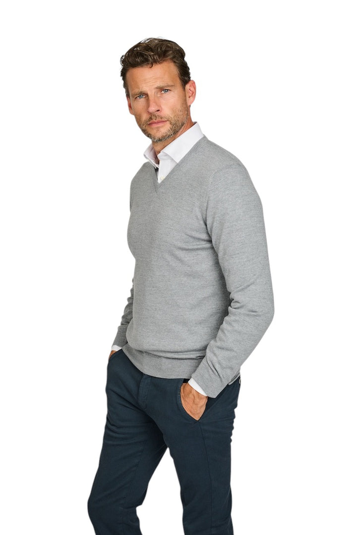 Gran Sasso Men pull trui v-hals heren grijs 57182 14230 071