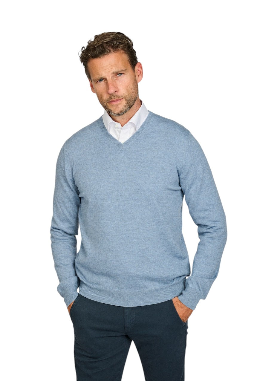 Gran Sasso Men pull trui v-hals heren licht blauw 57182 14230 530