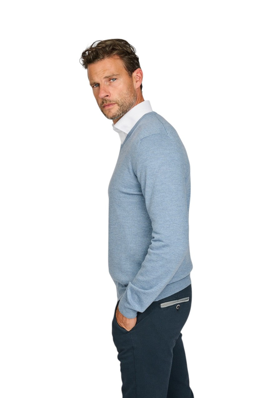 Gran Sasso Men pull trui v-hals heren licht blauw 57182 14230 530