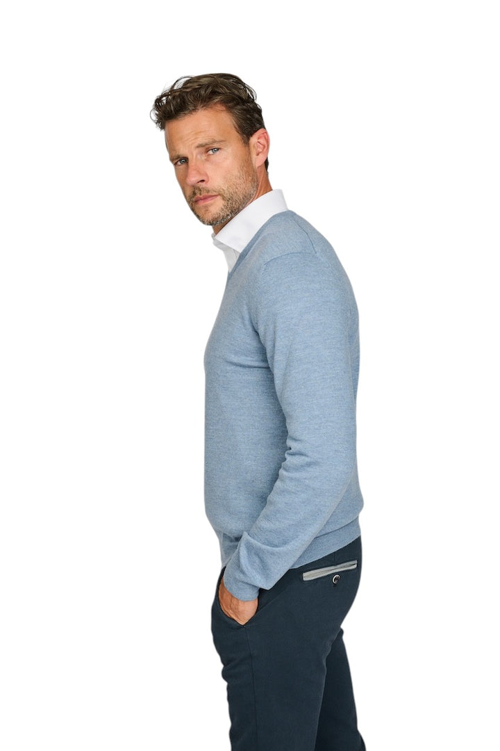 Gran Sasso Men pull trui v-hals heren licht blauw 57182 14230 530