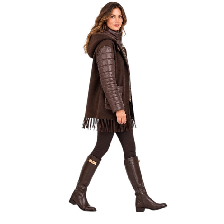 Herno chaqueta de mujer con capucha marrón — vista lateral