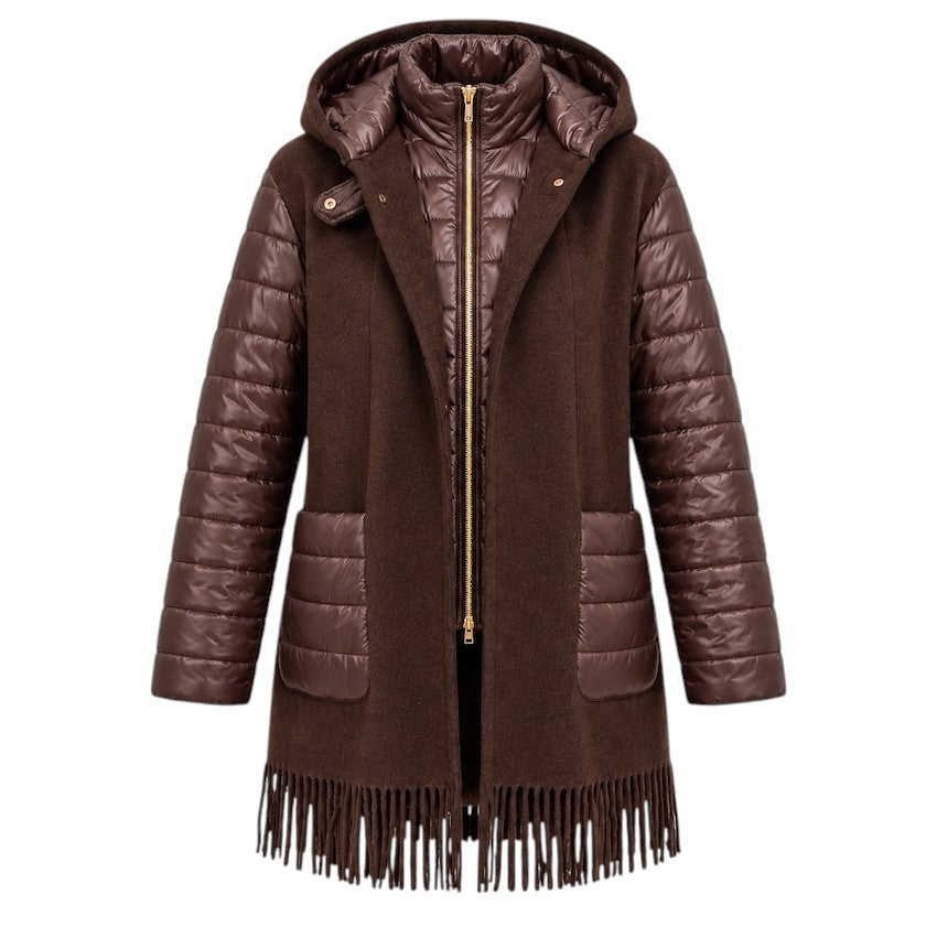 Herno chaqueta de mujer con capucha marrón — foto de producto frontal