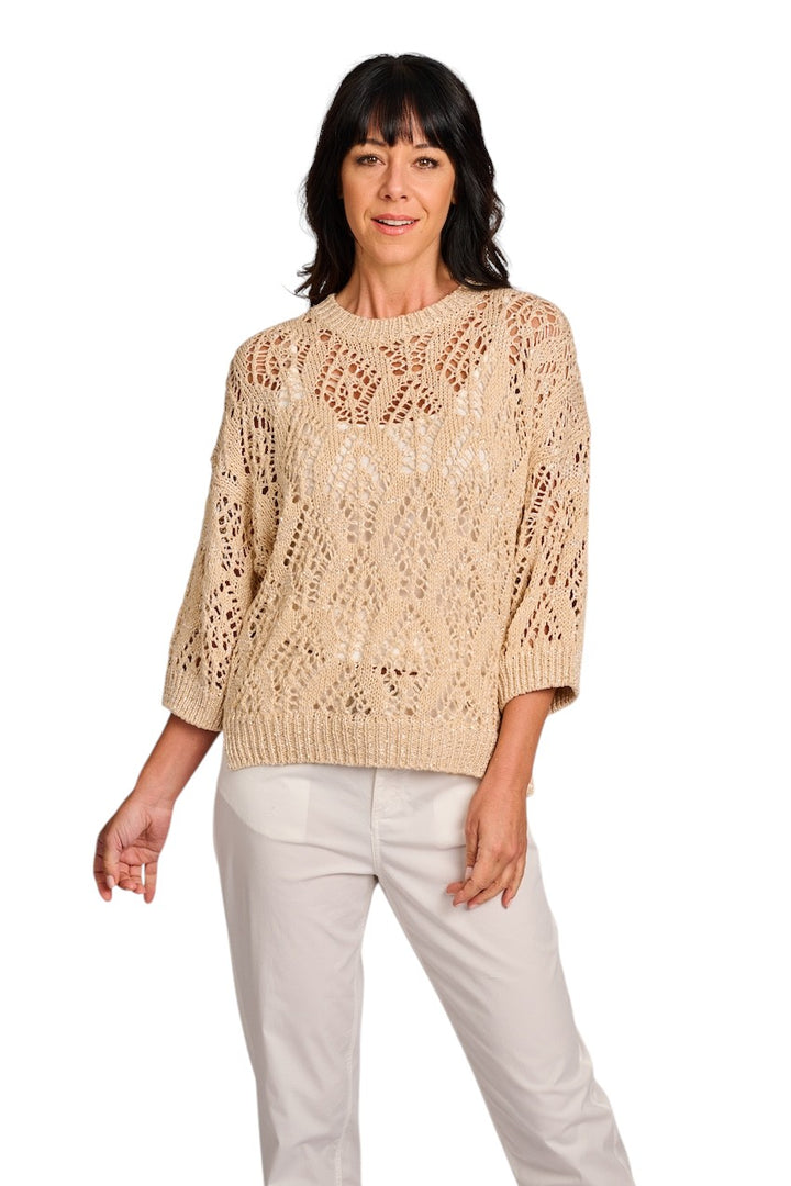 Panicale Cashmere pull trui ronde hals dames beige D360961G-36D52A 0405