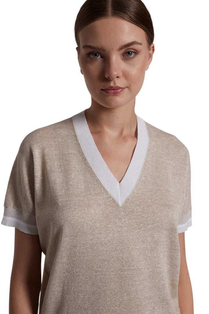 Peserico pull trui v-hals dames beige M99913F12 B9273 B43