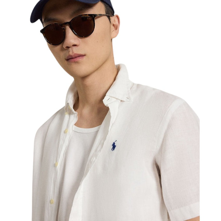 Polo Ralph Lauren Men hemd korte mouwen heren wit linnen custom fit 710968912500.