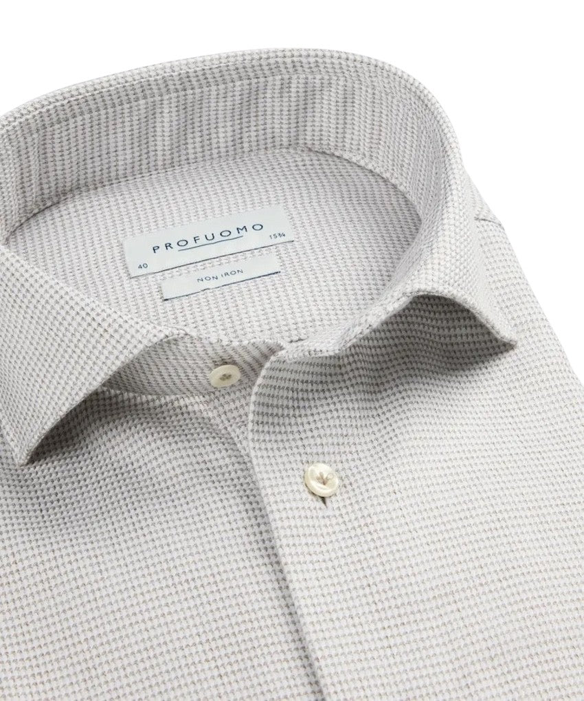 Profuomo hemd lange mouwen heren beige PPWH30004C F