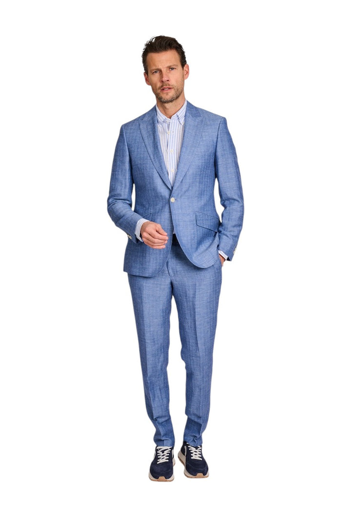 Profuomo-skjorte lange ærmer blå slim fit til mænd