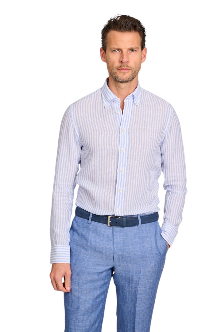 Profuomo-skjorte lange ærmer blå slim fit til mænd