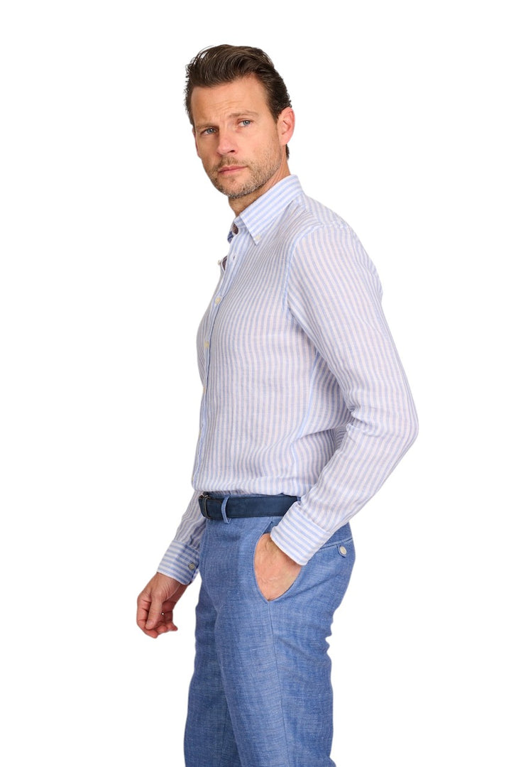 Profuomo-skjorte lange ærmer blå slim fit til mænd