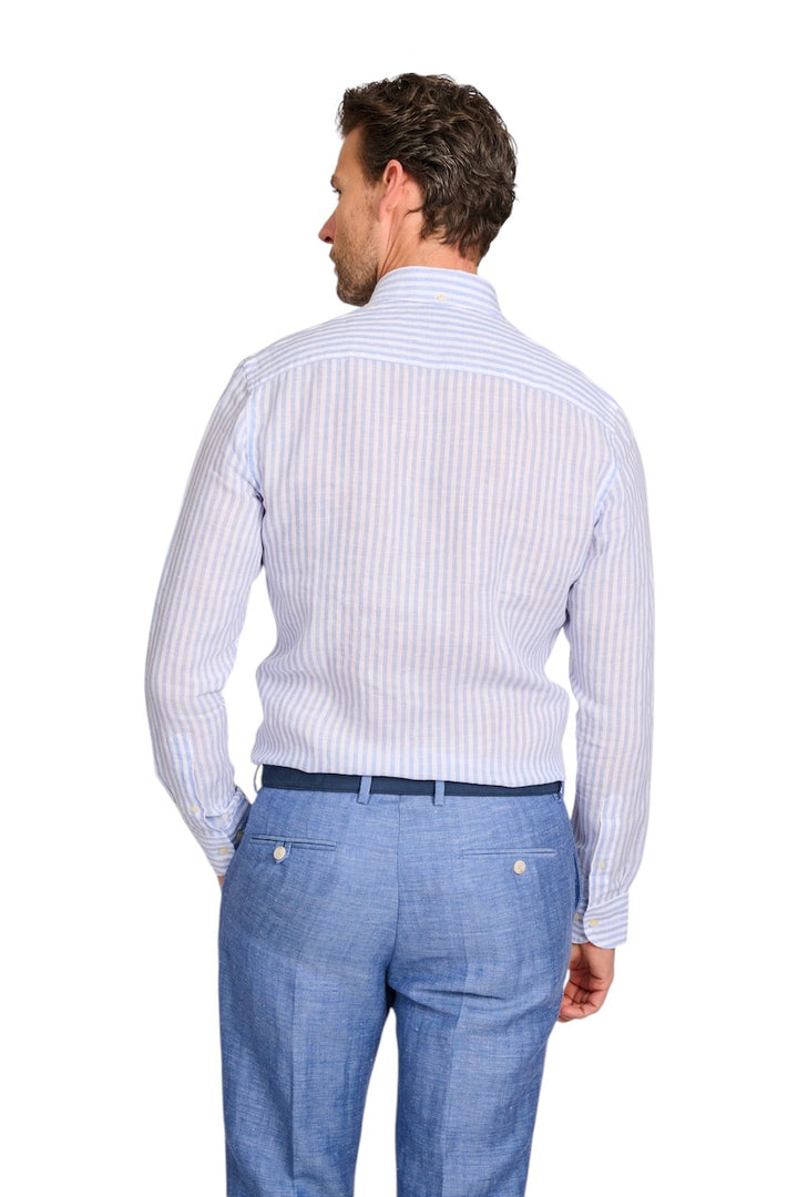 Profuomo-skjorte lange ærmer blå slim fit til mænd
