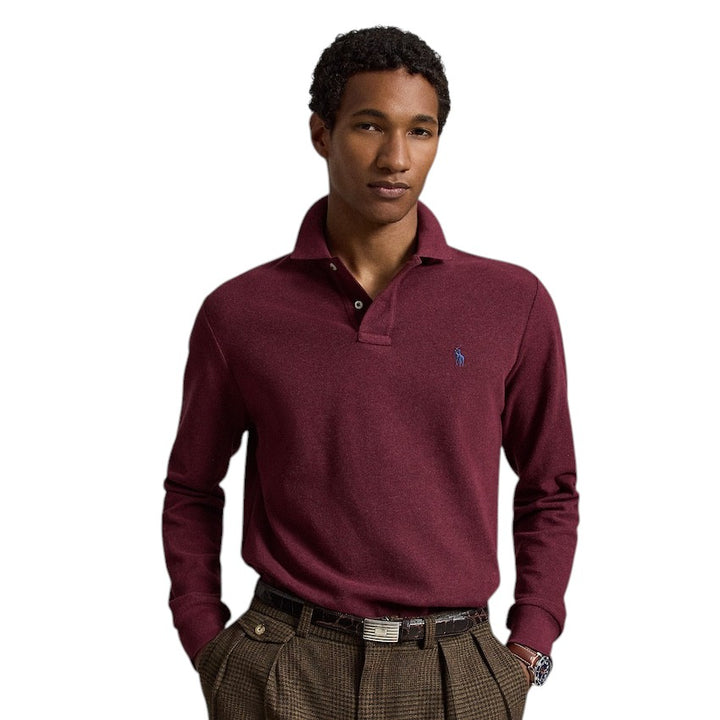 Polo-Ralph-Lauren-Herren-Polohemd-langärmelig-Bordeaux-710680790095